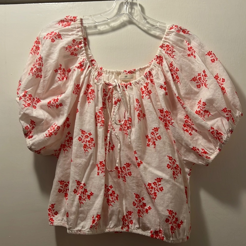 H&M blouse white with orange flowers never worn